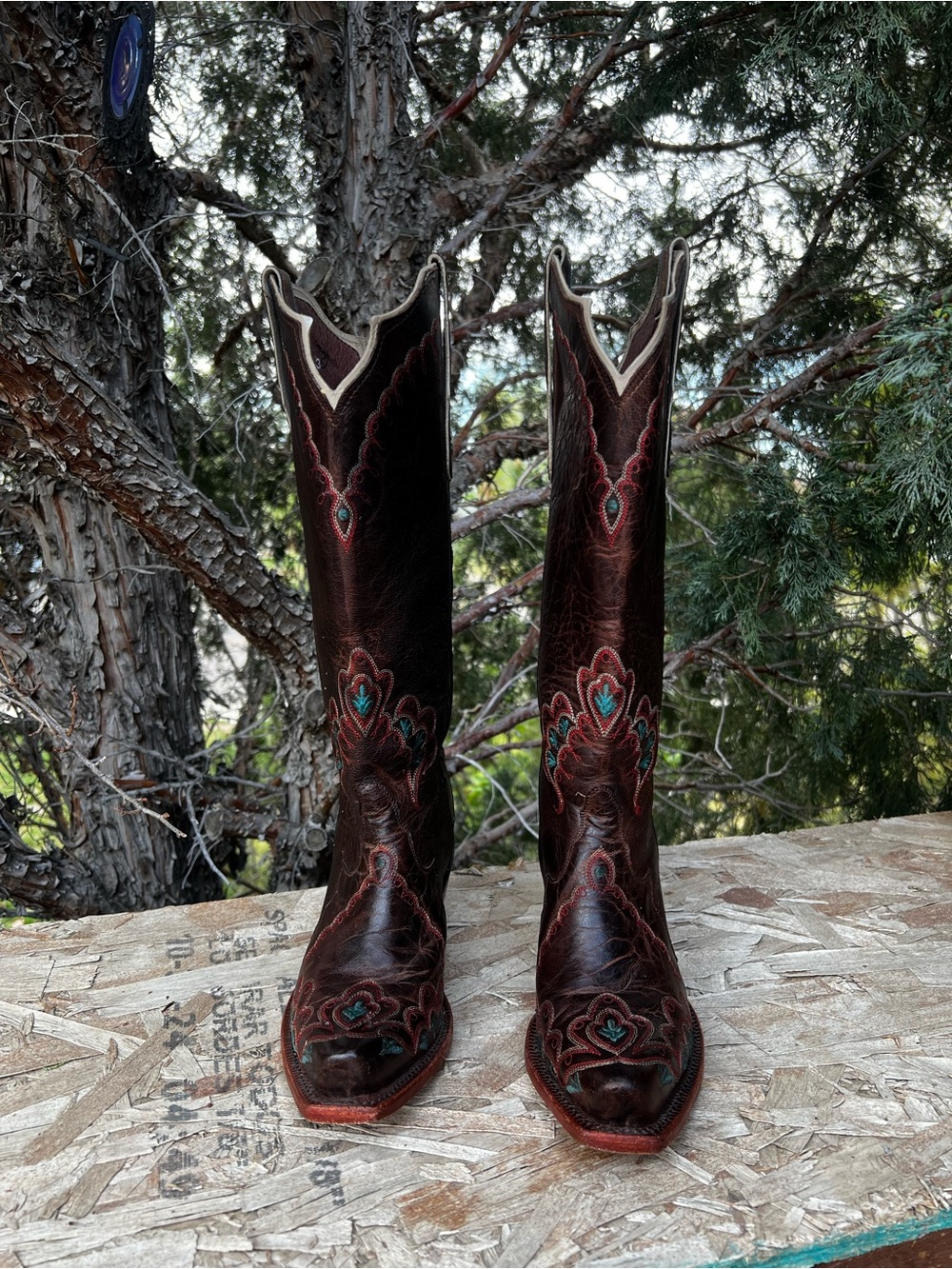 Tony Lama Brown Leather Cowboy Boots with Tan Interior - Picture 3 of 5